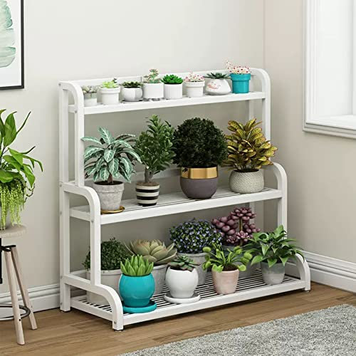 Metall Pflanzenleiter Blumenbank für den Innen Außen, 3-Tier hoher Pflanzenständer Pflanzenregal Pflanzentreppe Blumenregale für Terrasse, Garten, Balkon, Hof, weiß (Size : 100x40x102cm)