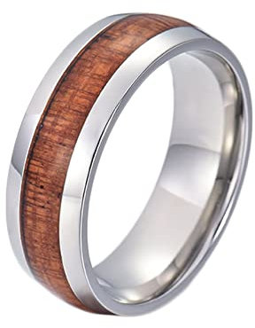Homxi Anillos Gotico Anillos Punk Hombre,Anillo Redondo Pulido con Patrón de Madera Anillos Hombre Tungsteno Plata Marrón Anillos Hombre Talla 20(60mm)