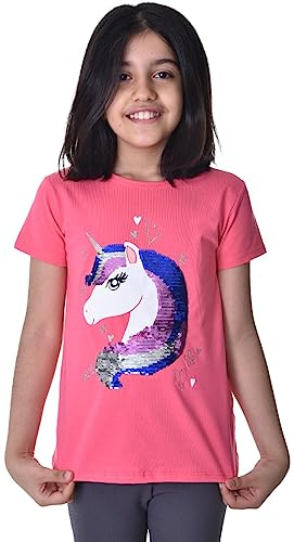 Einhorn3 Kinder Mädchen T-Shirt Bluse Kurzarm Pink1 122-128