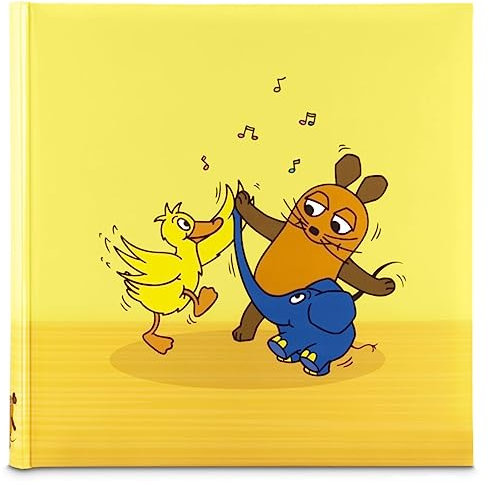 Hama Fotoalbum Jumbo „DieMaus“ 30x30 cm (Fotobuch mit 80 weißen Seiten, Album für 320 Fotos zum Selbstgestalten und Einkleben, Sendung mit der Maus, für Kinderfotos, Babyalbum) gelb
