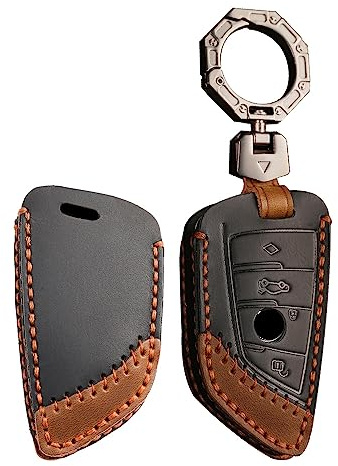 KUNIO Schlüsselhülle Cover Passt für BMW G30 G11 X1 F48 X2 X3 X5 X7 F15 X6 F16 X5M 2er 5er 7er 218i 530Li 750i Autoschlüssel Hülle Leder Schutzhülle Schlüsseltasche 4 Tasten Schwarz