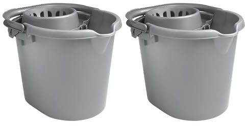[Set Of 2] - 16L Mop Bucket with Easy Grip Carry Handle Strong and Durable Lightweight Plastic Floor Cleaning Bucket For Daily Needs in Home and Kitchen - (Silver)