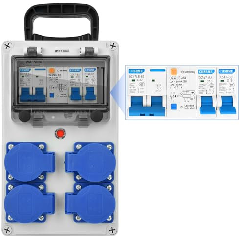Vothen Distribuidor de corriente de pared 230 V: Distribuidor de Pared 16 A, IP67 Distribuidor de Corriente Eléctrica con Disyuntor, Distribuidor de Energía Consumida para Talleres y Fábricas