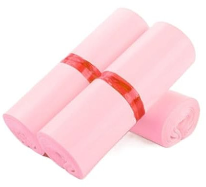 Versandbeutel 50 Stück PE Poly Mailer Versandtasche Express Box Kleidung T-Shirt Umschlag Kunststoff Kleid Handschuhe Müll Klebebeutel (Color : Baby Pink, Size : 20x35cm)