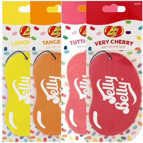 Xtremeauto For Jelly Belly 2D Air Freshener - X4 Pack Car Air Fresheners, Very Cherry, Bubblegum, Blueberry & Tutti Fruitti, For Jelly Belly Air Freshener Car, Cardboard Hanging Airfreshener Bundle