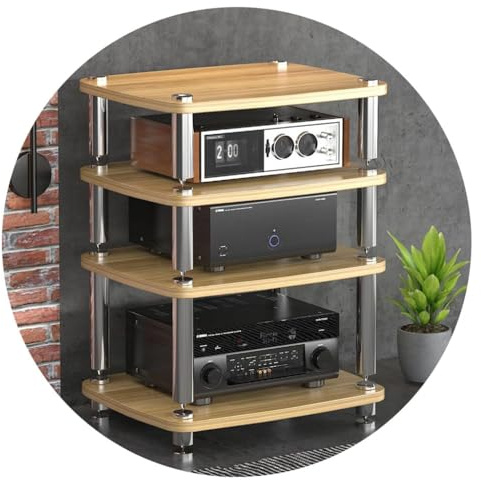 1/2/3/4-layer HIFI Audio Cabinet HIFI Stand Record Player MDF Stand Audio Rack With Shock-absorbing Feet Power Amplifier Shelf Equipment Cabinet (Color : Wood color, Size : 60 * 48 * 76cm(4Tier))