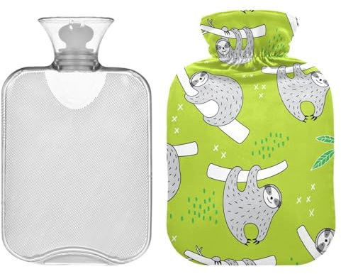 ZZXXB Lustige Wärmflasche mit Faultier auf dem Baum, mit Fleece-Bezug, PVC-Wärmbeutel, 2 Liter