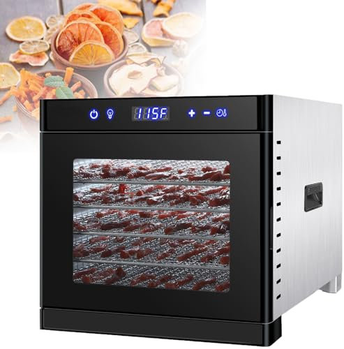 JINGEDD 6/8 Tier Commercial Food Dehydrator,Food Dryer Machine,Dried Fruit Machine,With Adjustable Temperature Control,For Drying Fruit,Meat,Vegetable,Mushroom,Herb,Seed,Black-6Layers