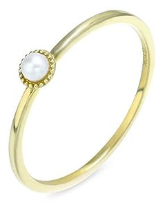 Whoiy Verlobungsringe Gold 585, Perle Hochzeit Ehering Damen Zierlich Echt 14K Gelbgold Trauring für Frauen Gr. 65 (20.7)