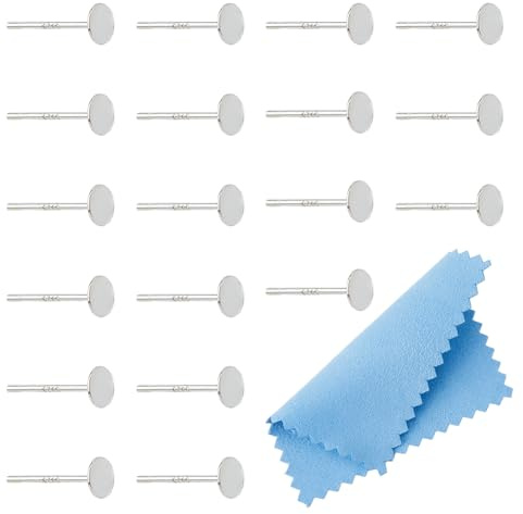 DICOSMETIC Pequeños pendientes planos de plata de ley 925 3/4/5/6/8 mm pendientes almohadillas en blanco con paño de pulido y tuercas para la fabricación de joyas lápiz: 0,8 mm, 4mm, Plata de ley