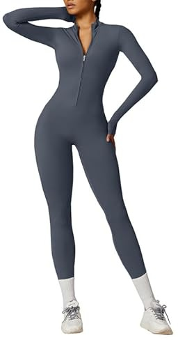 Litthing Mono de Yoga Mujer Ropa Deportiva con Cremallera Manga Larga Traje Una Pieza Jumpsuit Sexy Elásticos Body Overol Traje Gimnasio Entrenamiento Fitness Running