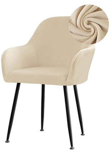 Highdi Funda para Silla con Reposabrazos de Terciopelo, Funda Elástica para Sillas de Comedor, Cubiertas para Sillas Respaldo Curvo, para Hotel, Comedor, Cocina, Dormitorio (Beige,4 Piezas)