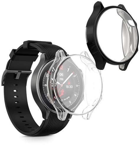 kwmobile 2X Silikon Hülle für OnePlus Watch 2 / Oppo Watch X Schutzhülle - Fullbody Display Cover Set aus Silikon - Transparent Schwarz