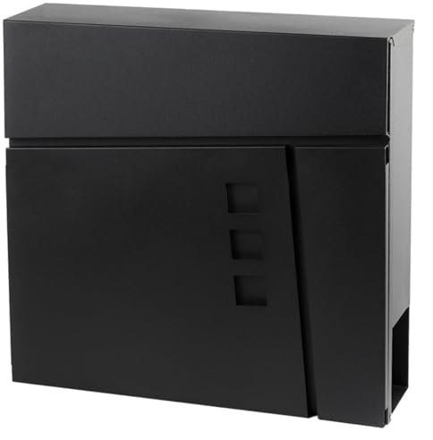 Modern Wall Mounted Outdoor Mailbox – 14 x 14 Black Galvanized Steel Mailbox with Newspaper Holder & 2 Security Keys for Package, Outside, Home and Office - Modern Mailbox by Ondor