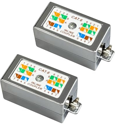 FGB RJ45 Cat6 Junction Box Shielded Inline Punchdown Coupler 2-Pack | Punchdown Krone Coupler, Joiner for Cat6/Cat5E/Cat5 Ethernet Network Cables