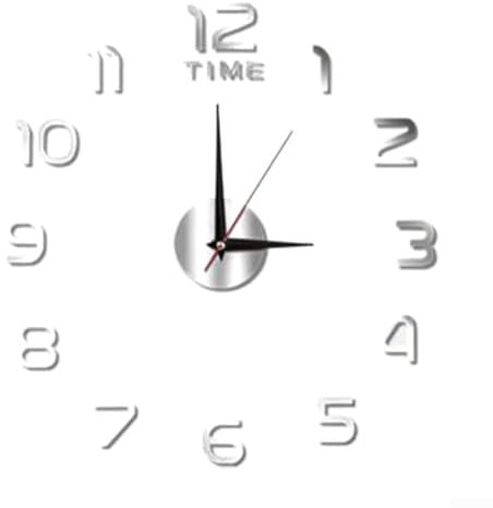 HEIBTENY Reloj de pared grande con espejo 3D moderno adhesivo para decoración de oficina, hogar, tienda (plateado)