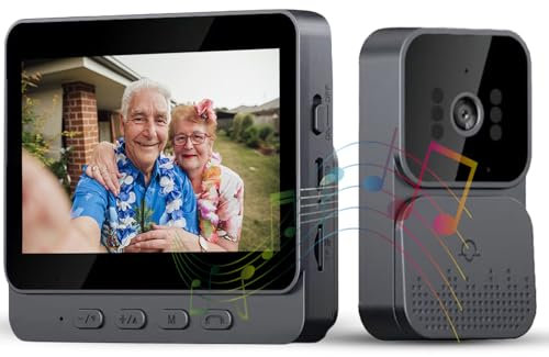 1080P Timbre Inalámbrico con Cámara，Timbre inalámbrico exterior impermeable Con pantalla IPS de 4,3“ Requiere WiFi Audio Bidireccional Visión Nocturna, Video Portero Inalámbrico+Tarjeta De Memoria