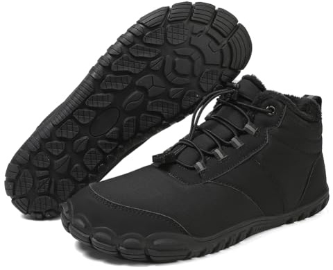 Barfota vandringskängor för vintern, snöstövlar för kvinnor, vinter- och utomhusbruk, vattentäta varma pälsfodrade stövlar bekväma halkfria slip-on korta stövlar unisex vandringsskor, Xh04 Svart, 42