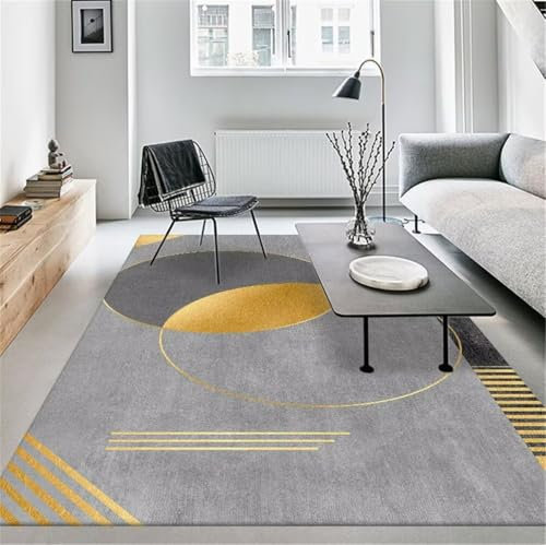 RUGMRZ Teppiche Wohnzimmer Weicher Teppich 150x200CM Jungen vorzimmer Grau Goldener, moderner, minimalistischer Teppich, bequem und langlebig