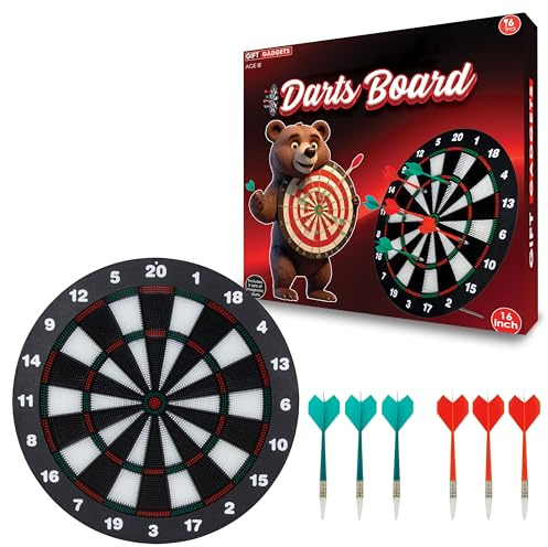 Gift Gadgets 16-Inch Safe Dartboard Set for Kids Soft Tip | Safety Soft Dart Board with 6 Rubber Darts | Junior Indoor Game for Children | Fun & Safe Soft Tip Darts with Stand for Boys & Girl
