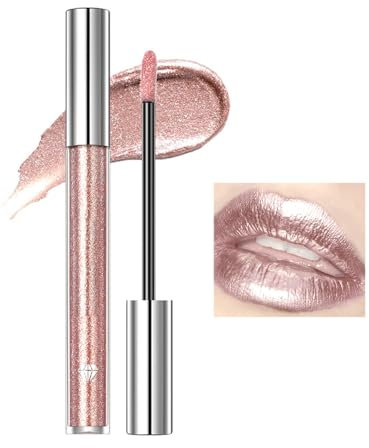 Rostblant Glitter Lip Gloss, Shimmer Lip Plumper Gloss,Matita per labbra camaleonte resistente,liquido Diamante glitterato e penna per eyeliner,Ombretto Scintillante Luccicante,rosa pallido