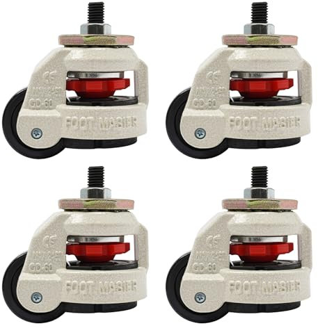 TaNeHaKi Ruedas de banco de trabajo ajustables en altura, 4 ruedas giratorias, ruedas de nivelación retráctiles, ruedas de transporte para muebles