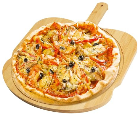 XINGYATU Plato de pizza de madera, tabla redonda para pizza, tabla de cortar con asa, tabla de cortar pizza, pala para pizza, pala para pizza, remo, accesorios para charcuterie, pan, tartas, queso (12