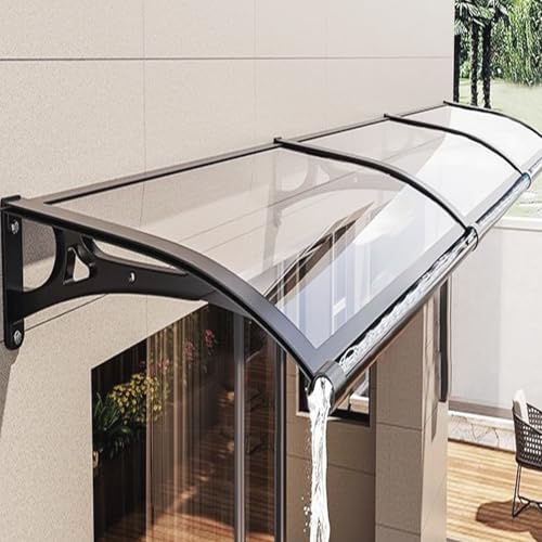Window Awning Door Canopy, Awning for Door Entrance, Polycarbonate Cover Window Awnings Exterior with Aluminum Alloy Bracket Easy to Install for Sun Shutter, UV, Rain (47x158in, Transparent)