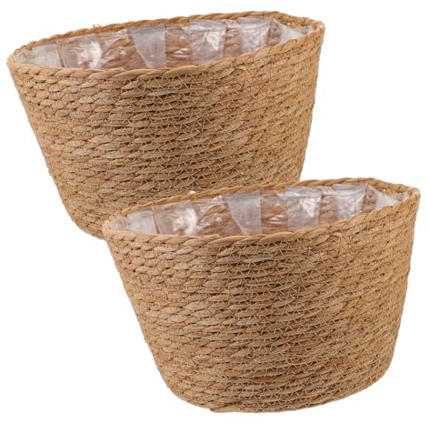 BESPORTBLE Panier à Fleurs Décoratif Tressé 2 Pièces en Paille Légère | Texture Tressée Classique, Effet Décoratif Polyvalent, Salon et Boutique de Fleur, Coloris Khaki