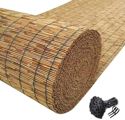 Valla de caña Natural Aislamiento de Sombra, 45/60/90/120/155cm Cortina de Caña Resistente Al Viento,Pantalla de caña for jardín,Rollos de caña de bambú para Exteriores(Marrón)