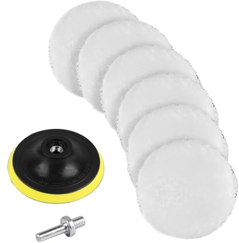 Wool Polishing Buffing Pad, 8 Pack 5 Inch Polishing Pads for Drill | Waxing Discs Wheel Pads with M10 Drill Adapter Car Buffer Polisher Kit for Car Polishing Waxing