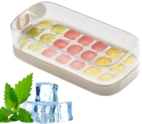 Bandejas de hielo, bandeja de hielo de fácil liberación con tapa, tapa reutilizable incluida, molde de alimentos de gran capacidad de 9 x 4.2 x 2.65 pulgadas, contenedor de cubo de hielo para whisky
