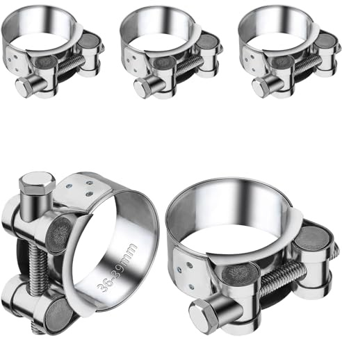 TXXATX Auspuffschelle Edelstahl 36-39 mm Gelenkbolzenschellen 5 Stück Schlauchschellen Auspuffrohr Bandbreite 20 mm Motorrad Auspuffschelle für Auspuff Klemme Schlauch Wasserrohr