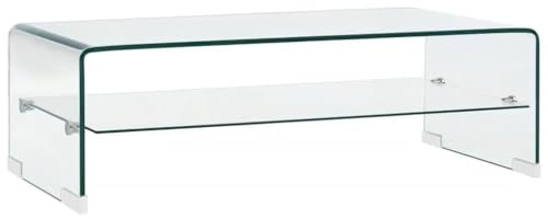 Emmtore Mesa Centro Vidrio Templado Transparente Mobiliario Hogar Decoración Moderna Estilo Minimalista Atemporal Vidrio Seguro Resistente (98 x 45 x 31 cm)