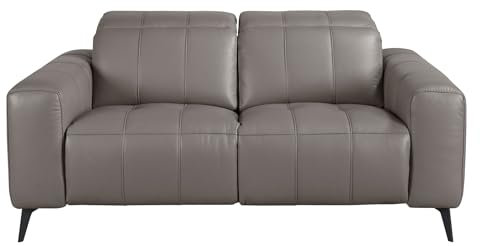 Angel CERDÁ – 2-Sitzer Relaxsofa mit Kopfstütze – Modernes Design mit Elektrosystem und USB-Anschlüssen – 176 x 110 x 98 cm – Bezogen mit grauem Rindsleder und Beinen aus schwarzem Epoxidstahl