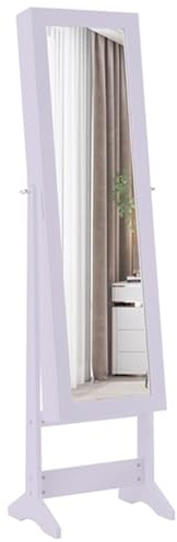 GOPLUS Armoire à Bijoux sur Pied avec Miroir Inclinable en 3 Positions, Armoire de Rangement Cosmétiques de Grande Capacité avec 4 Étagères, Convient pour Salon, Chambre et Porche, Blanc (Violet)