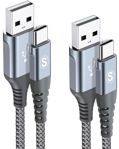 USB C Kabel 3.1A Schnellladung [2Stück 1M+2M],Ladekabel USB C Galaxy Schnellladekabel Nylon für iPhone 16 15 Pro Max, Ladekabel Galaxy S22 S21 S20 S10 S9 S25 S24 S23 Note 20,A72 A71 A51,M31,Pixel