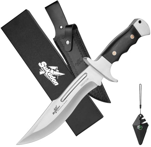 sukudon Outdoor Messer, Jagdmesser,Großes Survival Messer mit Holster Messerschärfer mit Kompass，Bushcraft Messer set für Outdoor Jagd Wandern，Camping Survival Messer