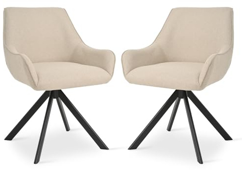 Goeurvant Swivel Dining Chairs Set of 2 with Armrests,360° Swivel Upholstered Chairs,Modern Linen Rotary Chair,Kitchen Chair with Metal Frame and Backrest for Dining Room,Living Room,Office, Beige