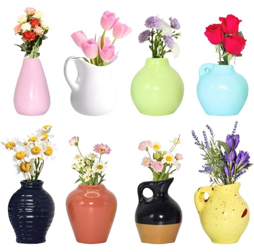 YUZNA 8 Pcs Jarrones Mini Imanes de Cerámica para Frigorífico,Mini Jarrón Imán,Imanes Nevera, Floreros de Cerámica 3D, Divertidos Accesorios para Nevera, Decoración para Cocina y Oficina