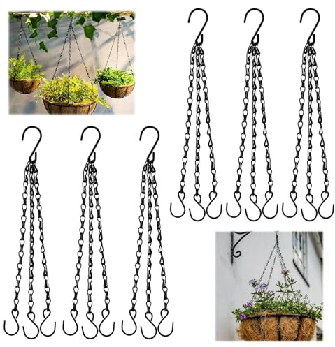 YIHAOH 6 Pezzi Catenella con Ganci, Catena per Vaso Sospesoda 40 Cm, Catena per Vasi di Fiori, Nera per Appendere Vasi da Fiori, per Lanterne, Casette per Uccelli, Lanterne