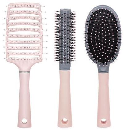Meiyea Peeling-Haarbürste, antistatischer Massagekamm, Haarstyling-Werkzeug, geeignet für alle nassen oder trockenen Haare von Jungen, Mädchen und Kindern, Rosa, 3 Stück