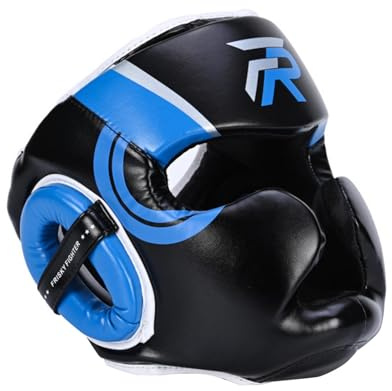 Kopfbedeckung für Boxen, Stirn- und Ohrenschutz, volle Gesichtsabdeckung für Sparring, Grappling, Karate, Muay Thai, Kampfsport-Training, Blau, Größe S
