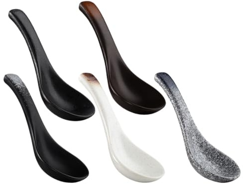 iplusmile 5 piezas Cucharas Japonesas de Cerámica para Sopa Diseño Decorativo Retro Cucharas Pequeñas para Fideos y Cereales Ligeras y Fáciles de Limpiar para Decorar y Uso Diario
