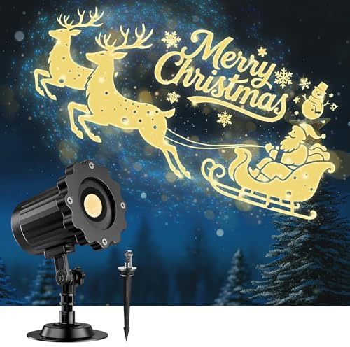 Weihnachten Deko Outdoor Indoor,3D Dynamische Schlitten Weihnachten Projektor,Wasserdicht Weihnachtsbeleuchtung außen für Garten Fenster Wand Hof Party Weihnachtsdeko Projector Lights