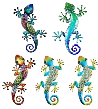 wellrun 5PCS Acrylic Gecko Wall Decor,Lizard Wall Art Hanging Ornaments,Outdoor Garden Fence Decorations for Backyard Porch Patio