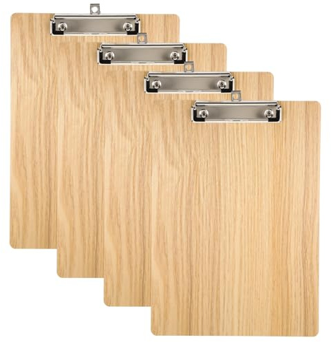 Lot de 4 porte-bloc en bois A4, robuste, pour notes, listes et vie quotidienne, porte-bloc portable A4 pour l'école, le bureau et l'organisation