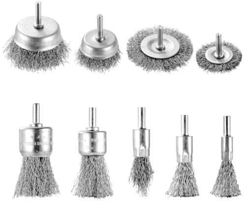 Juego De Cepillos Rueda Alambre Acero Carbono Resistencia 9 Piezas Accesorios Taladro Eléctrico Para Limpieza Y Pulido Superficies Juego Cepillos Rueda Alambre