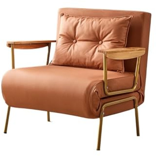 Modern Bäddsoffa med justerbart konstläder for hemmabruk, lämplig for vardagsrum och kontor Sovfåtölj(Orange,80cm)