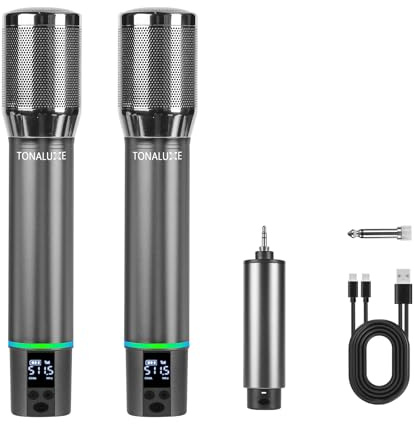 TONALUXE Wireless Microphones, Professional Rechargeable Karaoke Microphone System, Dual Channel UHF All-Metal Portable Mics with 262ft Range for Singing, Speaking, Meetings, Events, Church, Wedding